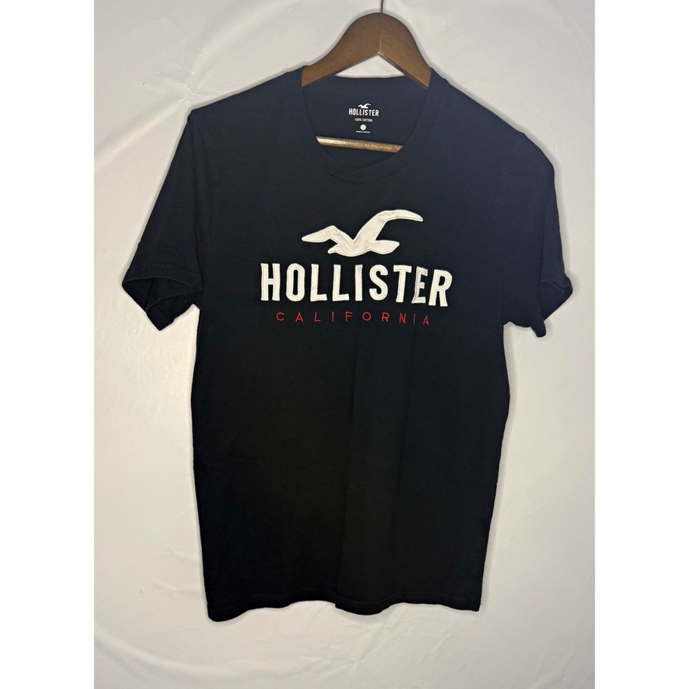 Hollister California Men's Black Logo Graphic Crew Neck T-Shirt Cotton Size S